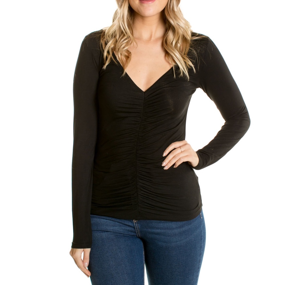 black ruched v neck top